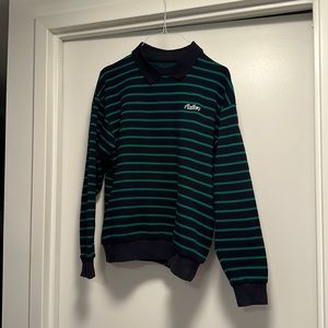 Malbon Golf - Mens Striped Collared Sweater - Blue and Green Stripes